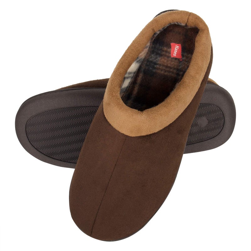 Hanes Men's Memory Foam Indoor/Outdoor Microsuede Clog Slipper Shoe, Brown, Large - Image 1